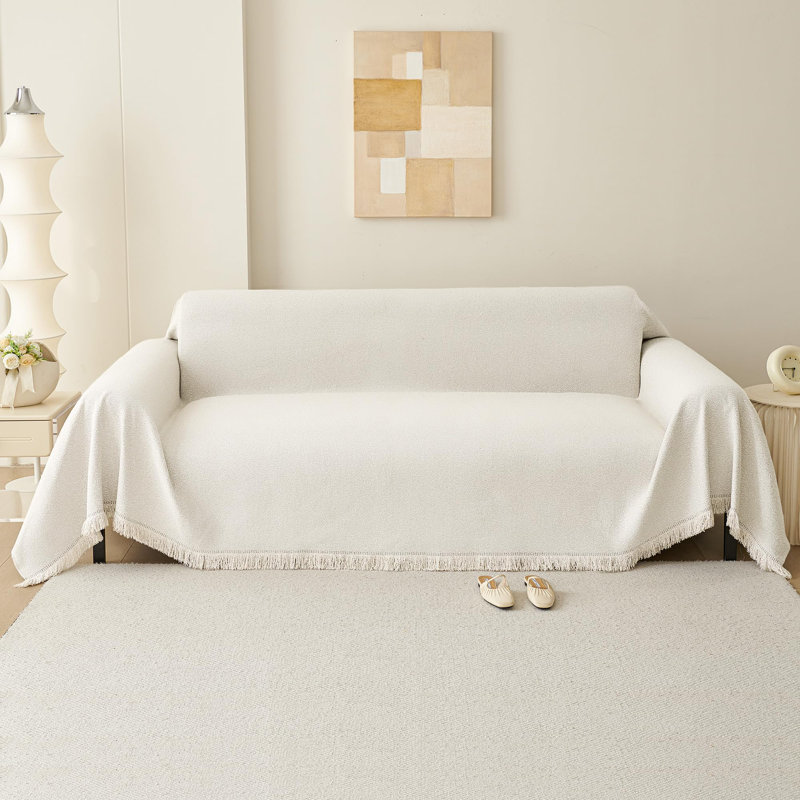 Pet-Friendly Waterproof Couch Cover with Tassel, Beige 71"x 150", Beige, 149.6" W x 70.86" D