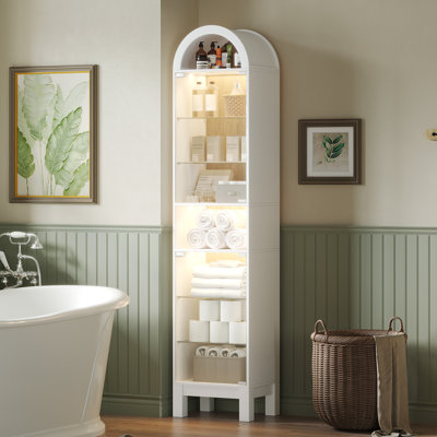 71'' Tall Arched Display Cabinet with Glass Doors, Freestanding Storage Cabinet with Adjustable Shelves, Modern Bathroom & Living Room Storage Cabinet