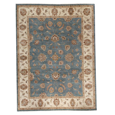 Tapis unique bleu foncé / brun / crème noué à la main de haute qualité
