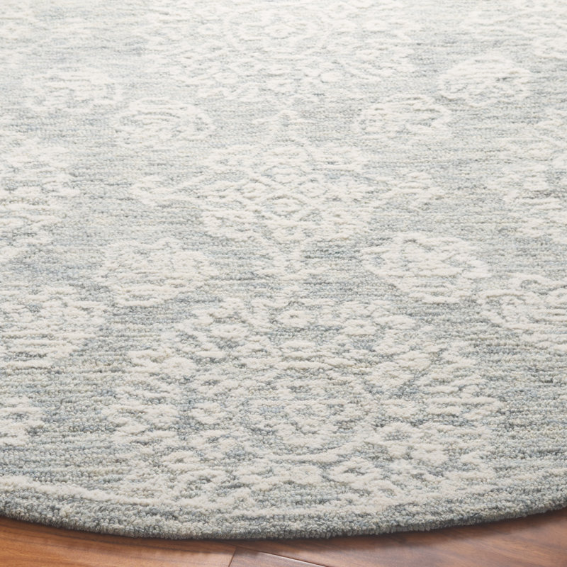 Ranner Ebony Hand Tufted Wool Cotton Floral Rug in Ivory/Light Gray/Gray, Round 6'