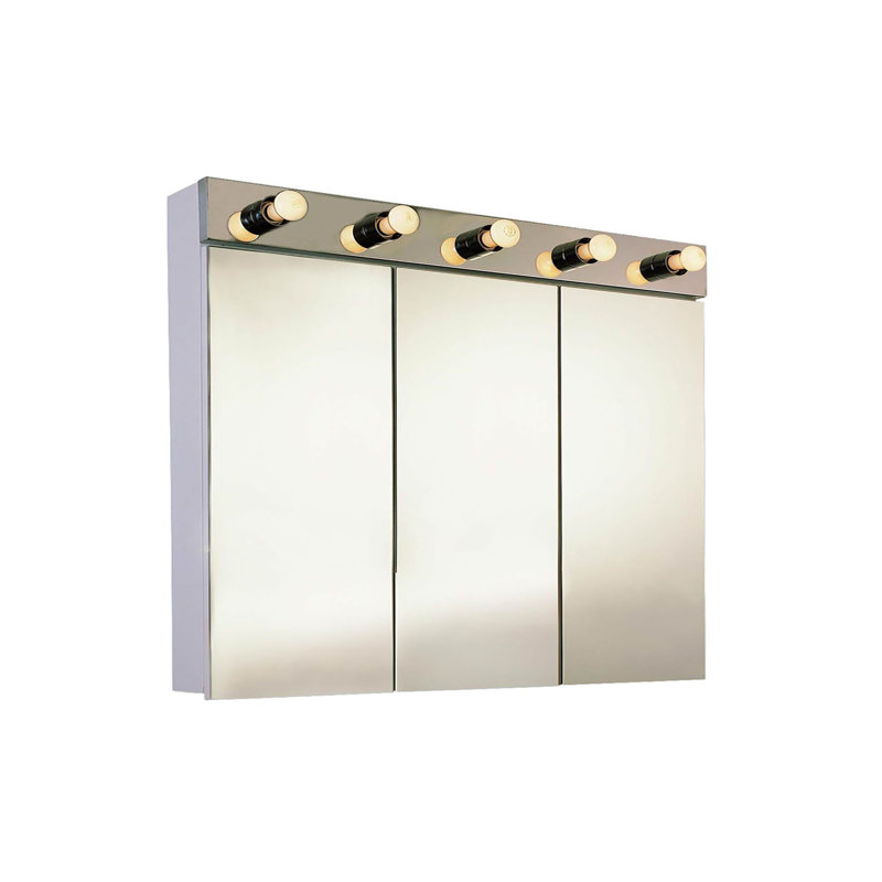 Armoire à pharmacie sans cadre à 3 portes avec éclairage et 3 tablettes Kendrick, 36 po x 30 po, Miroir poli