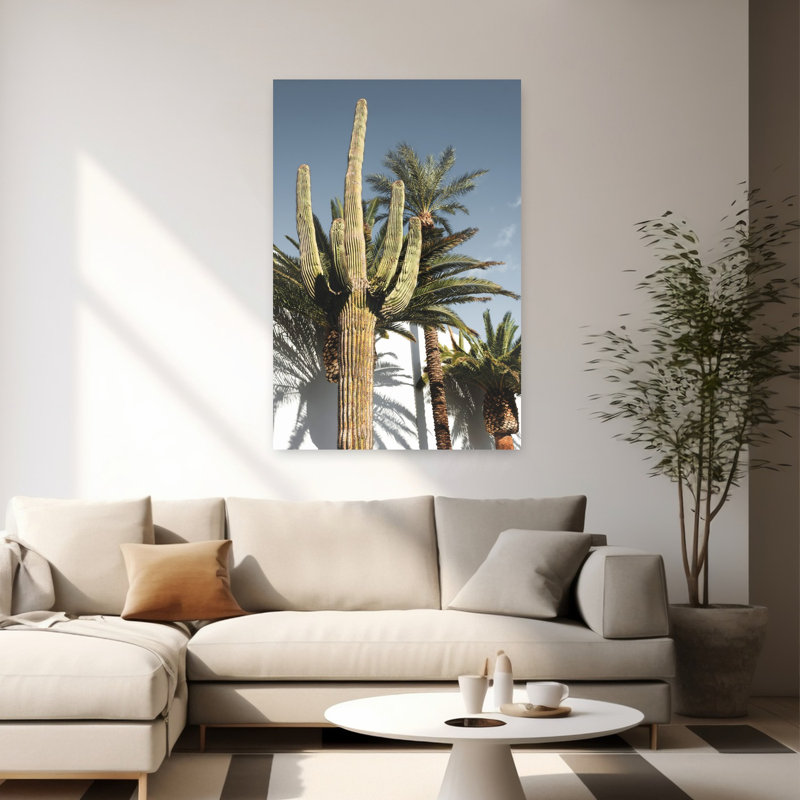 Art contemporain, paysage abstrait, palmier, cactus, H 60 po x l 40 po