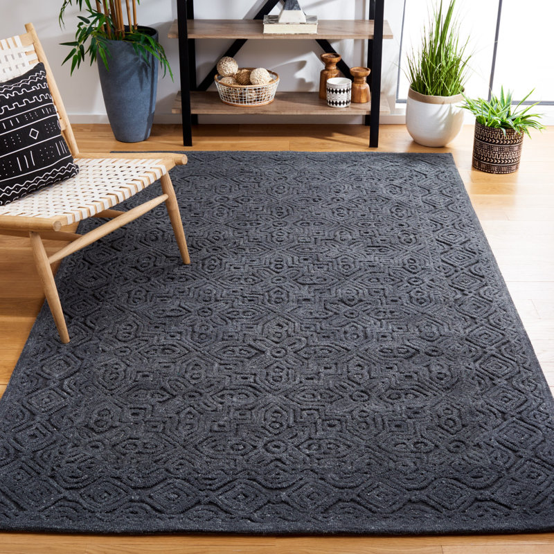Thomes Hand Tufted Wool/Cotton Abstract Rug in Charcoal, Rectangle 9' x 12'