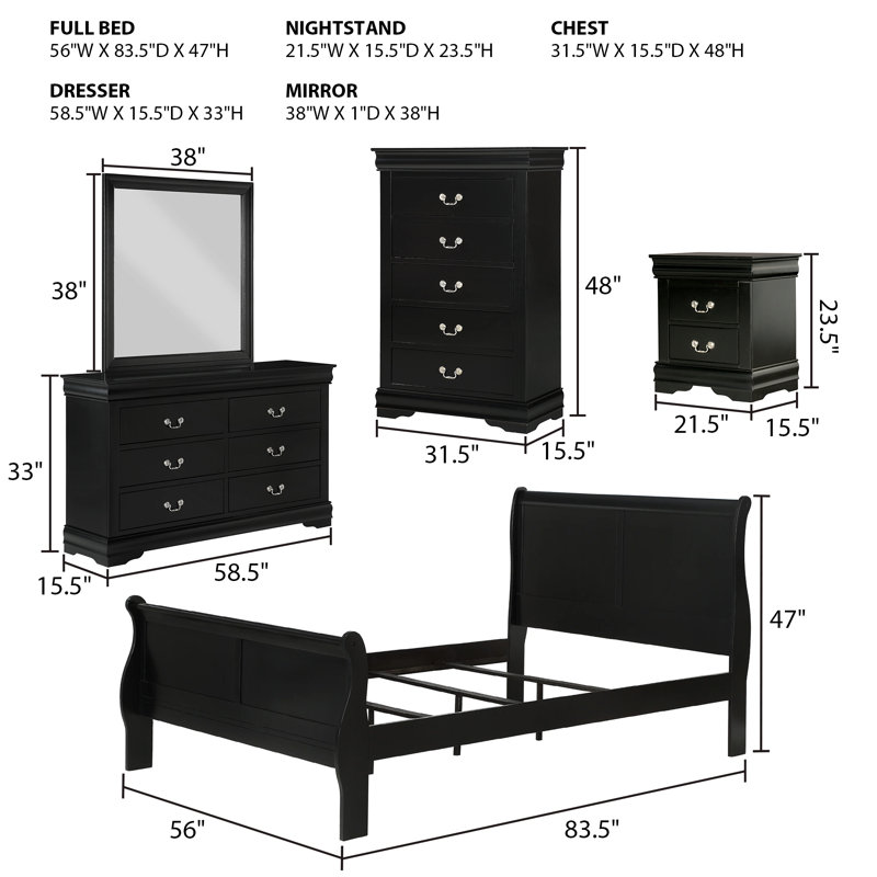 5 Piece Gillett, Full, Black