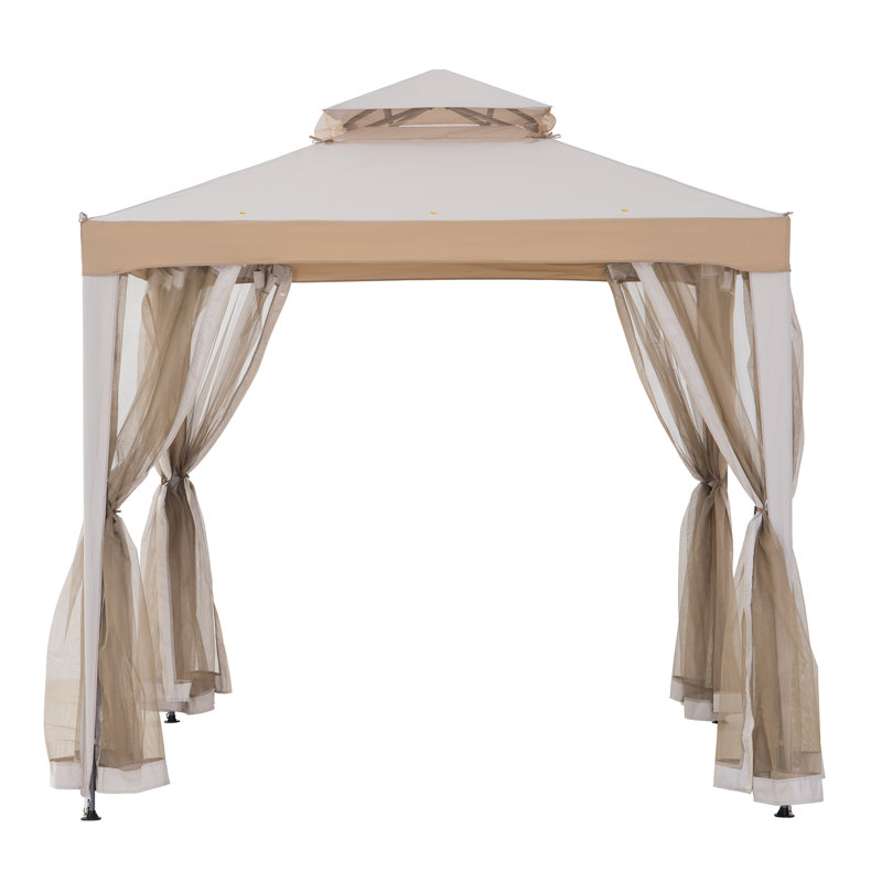 Sunjoy Soft Top Gazebo, Outdoor Patio Backyard Modern 2-Tier Steel Frame Gazebo with Mesh Netting , Grey/Khaki, 8 ft. x 8 ft.