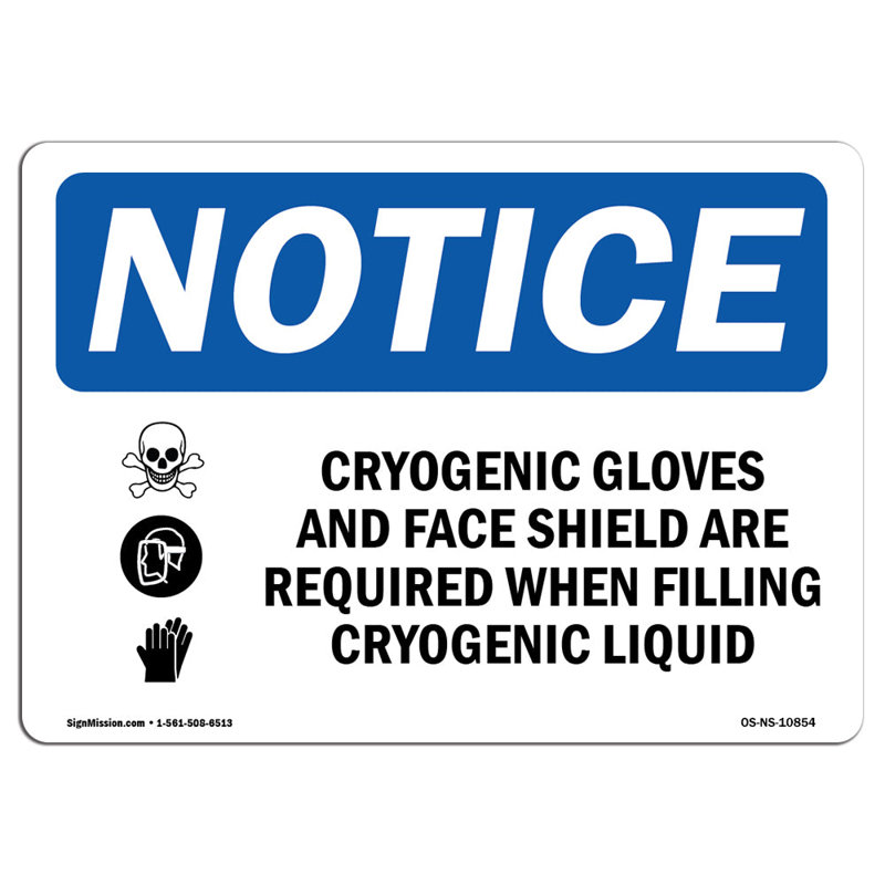 Cryogenic Gloves and Face Shield Sign, 12" H x 18" W x 0.1" D