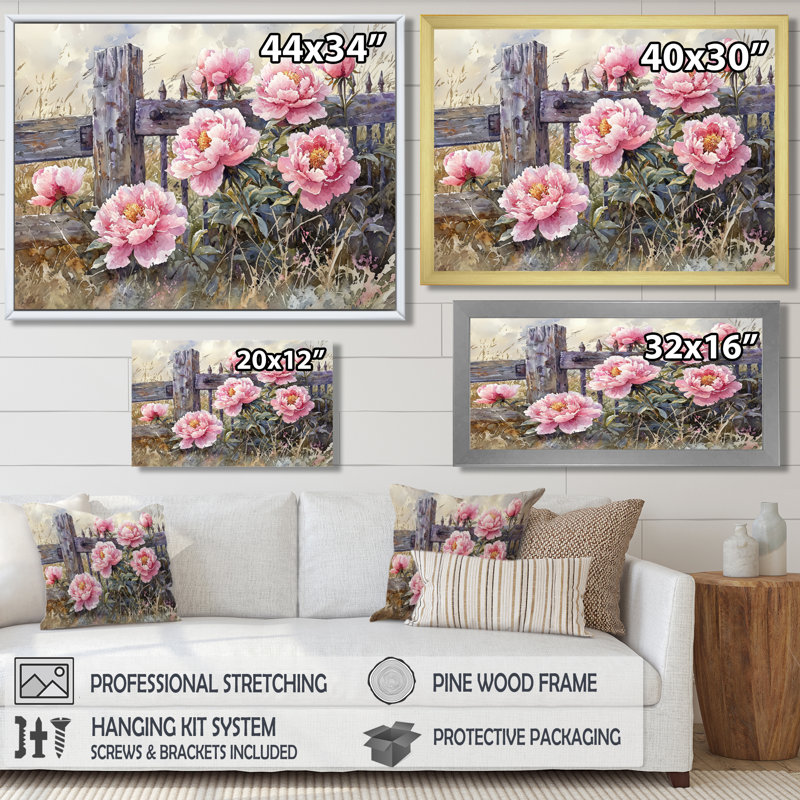 Pivoines de Purcell par The Farm Gate I - pivoines, art mural, Reproduction encadrée d'une seule photo sans pass, Doré