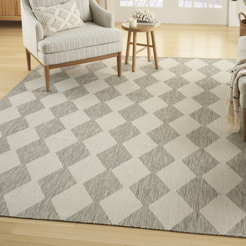 Positano Indoor/Outdoor Area Rug, Rectangle 9' x 12', Gray/Cream