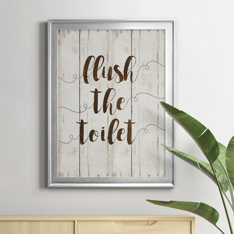 «Flush The toilettes», art textuel sur toile, H 22,5 po x l 30,5 po x P 1,5 po, Argent