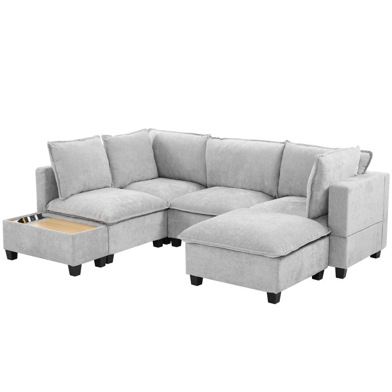 Grey Sectional With Movable & Stylish , - Fashionable Support U-Shaped Practical Charging Pad, Advanced Technology