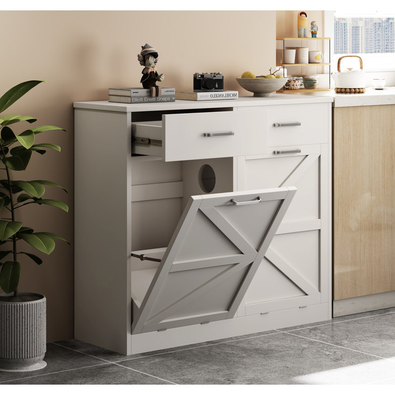 Armoire à ordures inclinable blanche avec 2 tiroirs, installation rapide et fonction de désodorisation