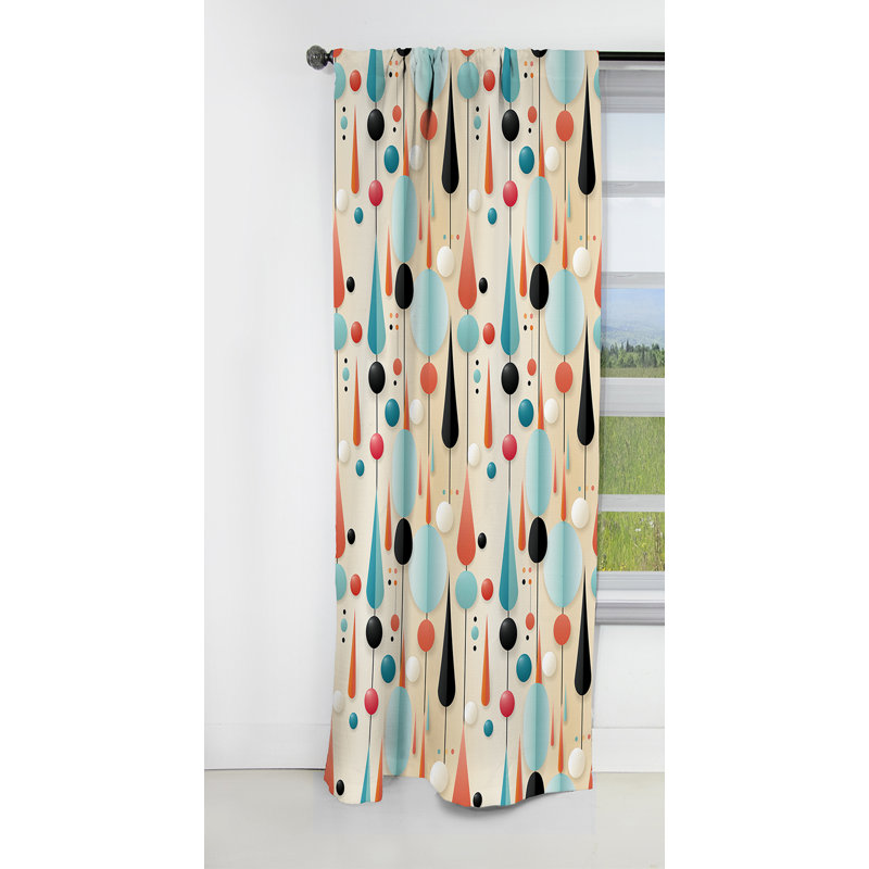 Rideau occultant Mid-Century à motif géométrique bleu et beige II - 1 panneau, L 52 po x L 108 po