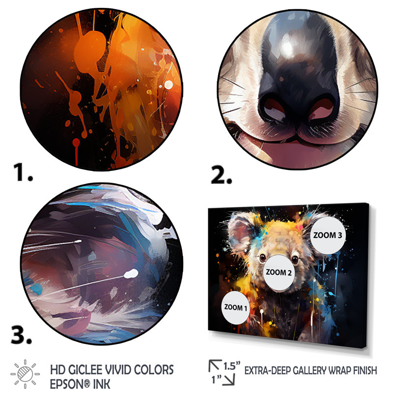 Art mural coloré Koala 1 - Koala, H 12 po x l 20 po x P 1 po, Cadre flottant blanc