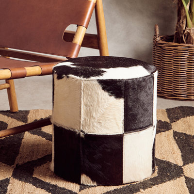 Stevenage 40cm Wide Genuine Leather Round Animal Print Pouf Ottoman