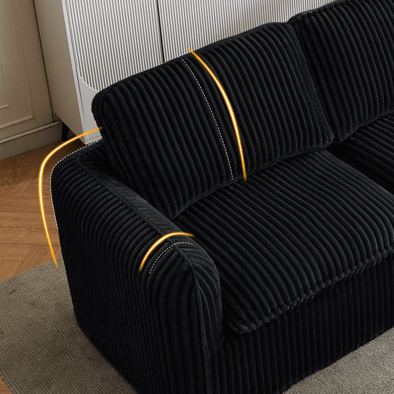 Canapé modulaire avec repose-pieds Boneless, Velours côtelé noir