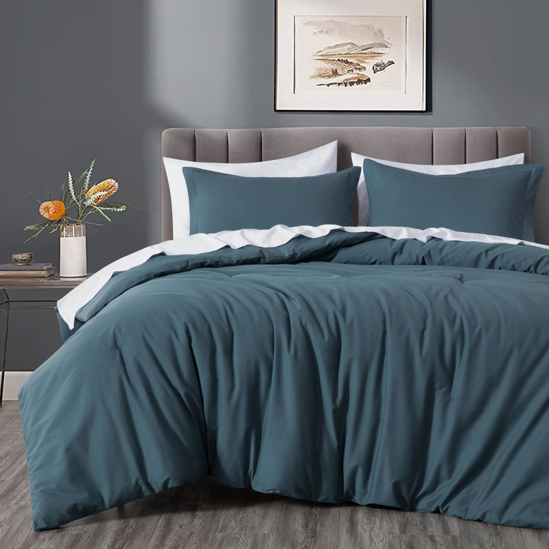 Cotton Twill Comforter, King Comforter + 2 King Shams, China Blue