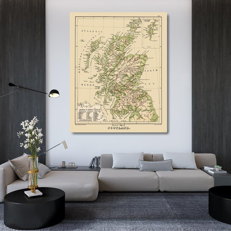 Art sur toile tendue par Williston Forge Allen Gallery: Écosse, carte physique, Allen, H 44 po x l 36 po