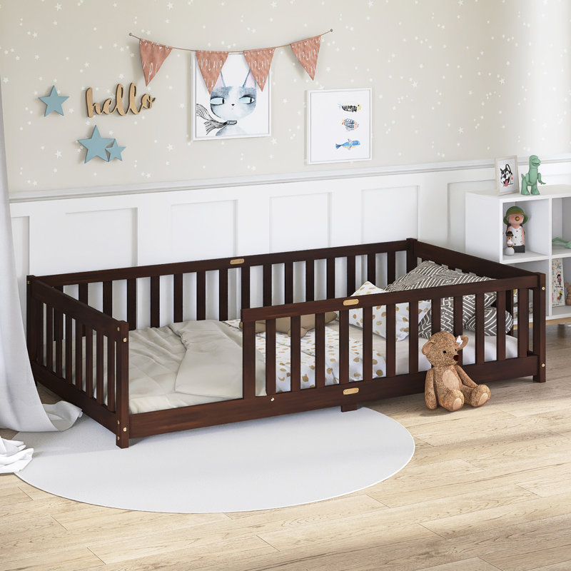 Lit simple en bois avec garde-corps, Espresso