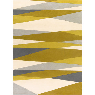 Tapis gris / vert / neutre en laine touffeté à la main Ayeln