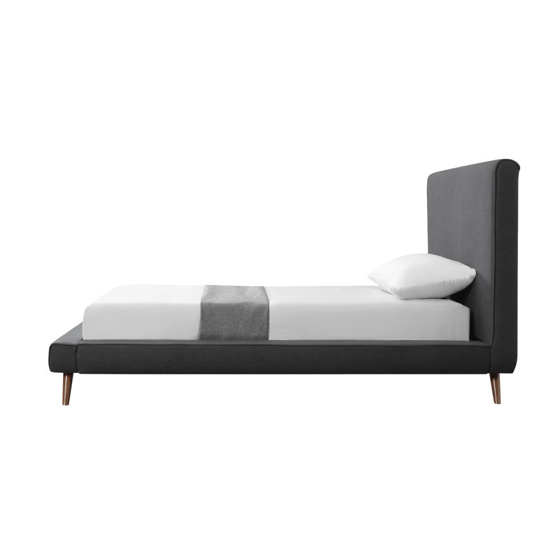 Lit simple tapissier en bois massif gris anthracite Gracie Mills Brighton