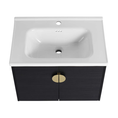 Meuble-lavabo à fermeture en douceur avec lavabo, pour petite salle de bain