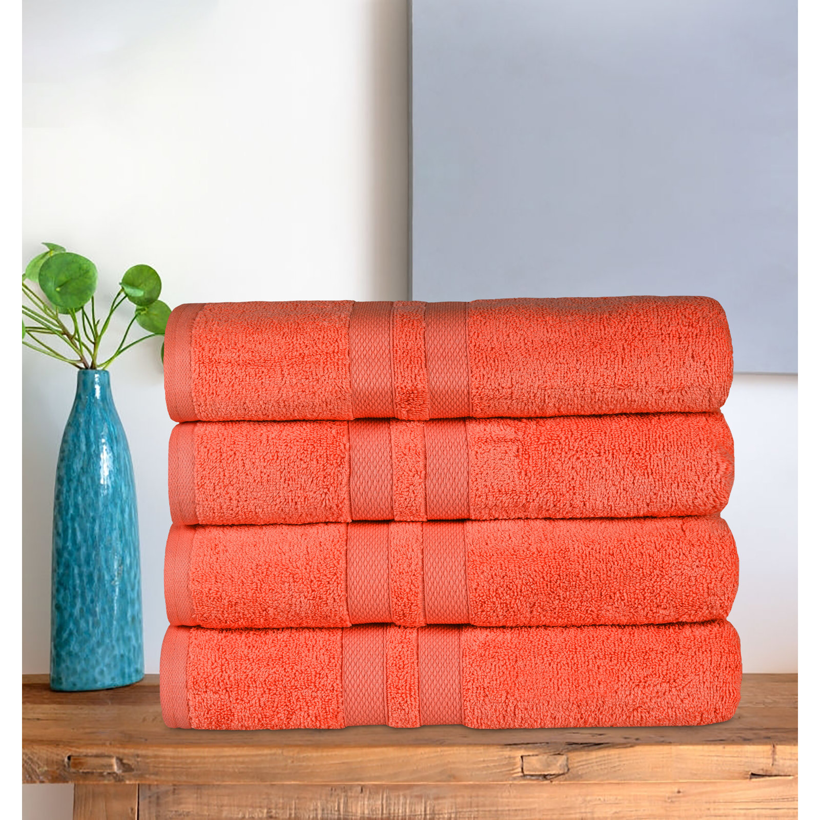 Quick-Drying Cotton Bath Towel Set, Tangerine