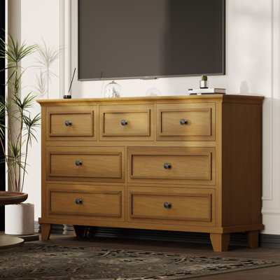 Commode brune à 7 tiroirs, commode en bois rustique de 47 po de largeur avec tiroirs de rangement profonds