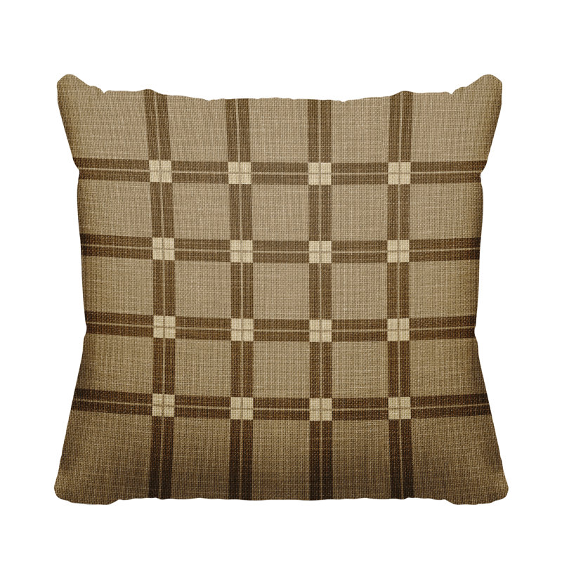 Plaid Outdoor Reversible Throw Pillow, Beige, 15" W x 15" H
