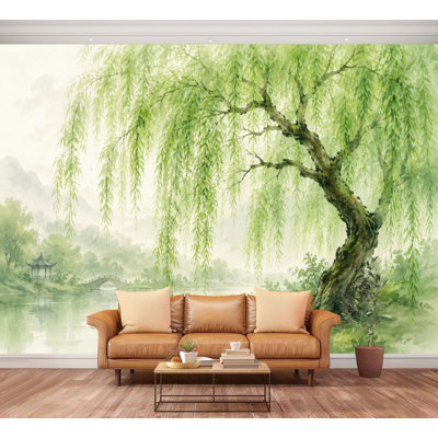 Wall Mural Peel and Stick Wallpaper Serene Willow Tree Hanging Branches Soft Pastel Tones Self-Adhesive Removable Contact Paper Wall Decor for Living Room Bedroom 100"H x 144"W