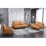 3 Pieces Tratto Sofa Set Cognac Italian Leather