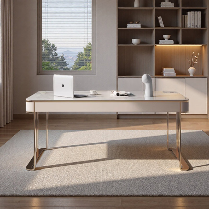 Bureau d'ordinateur Italian Slimal Design, Gris / blanc / or, H 29,52 po x l 62,99 po x P 23,62 po