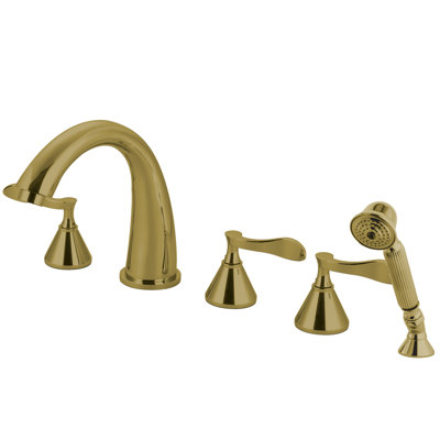 Century Triple Handle Deck Mounted Roman Tub Faucet with Handshower