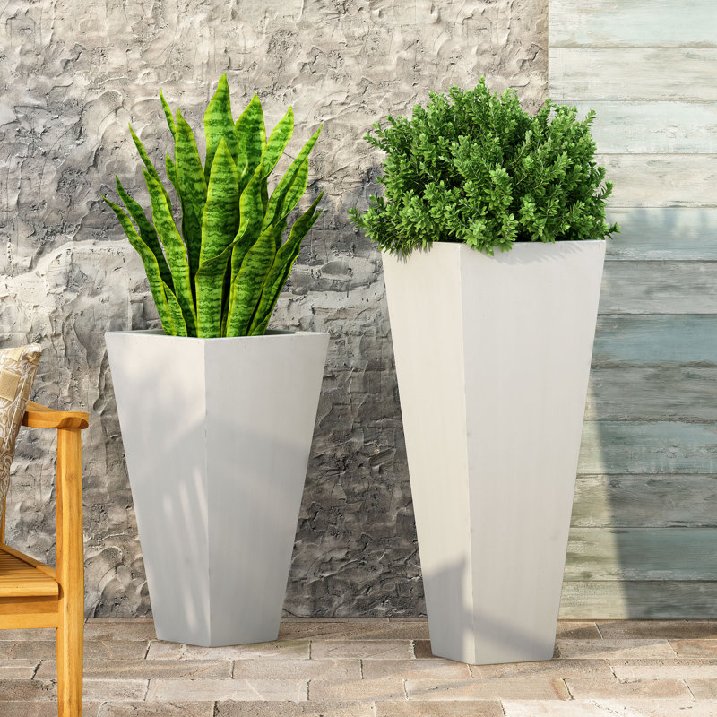 Ensemble de pots à fleurs en béton 2 pièces, Blanc mat