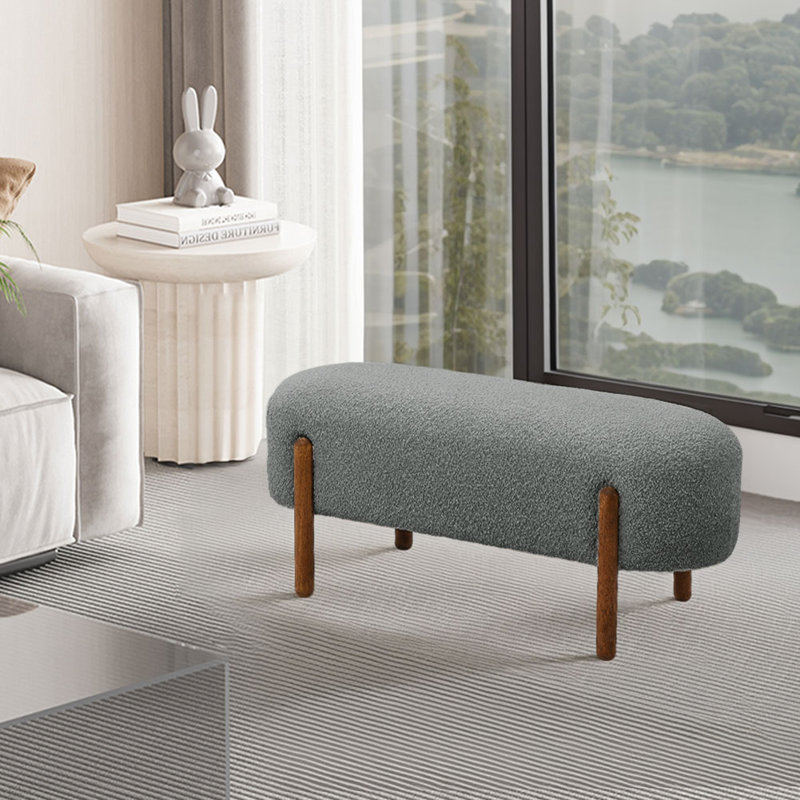 Velvet Upholstered Bench, Grey