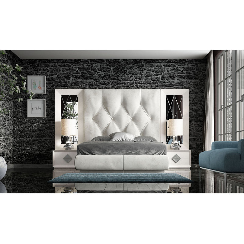 Upholstered Panel Bed, Queen, White