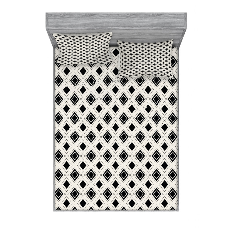 Microfiber Geometric Sheet Set, Full/Double Sheet Set with Fitted Sheet