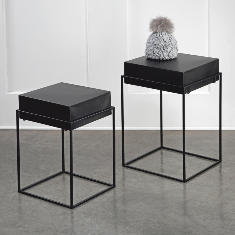 Ensemble de 2 tables d'appoint en métal convertibles, Noir