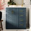 Meuble-lavabo de 30 po avec lavabo en céramique, planches, 3 tiroirs, motif rainuré unique, style rétro de couleur bleue-120659281