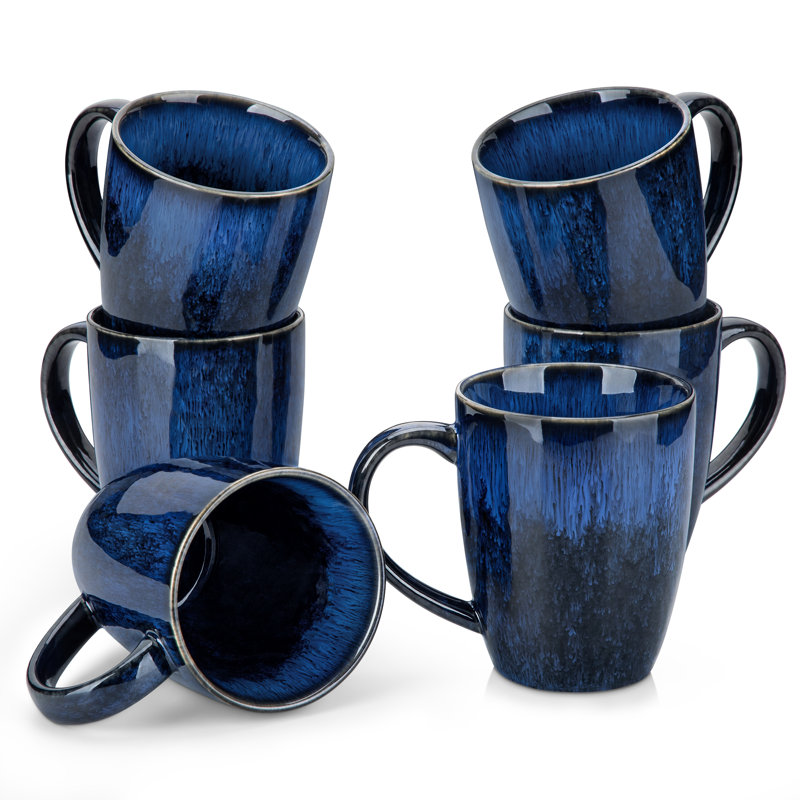 Stoneware Coffee Cup, Blue, Set of 4, 480ml