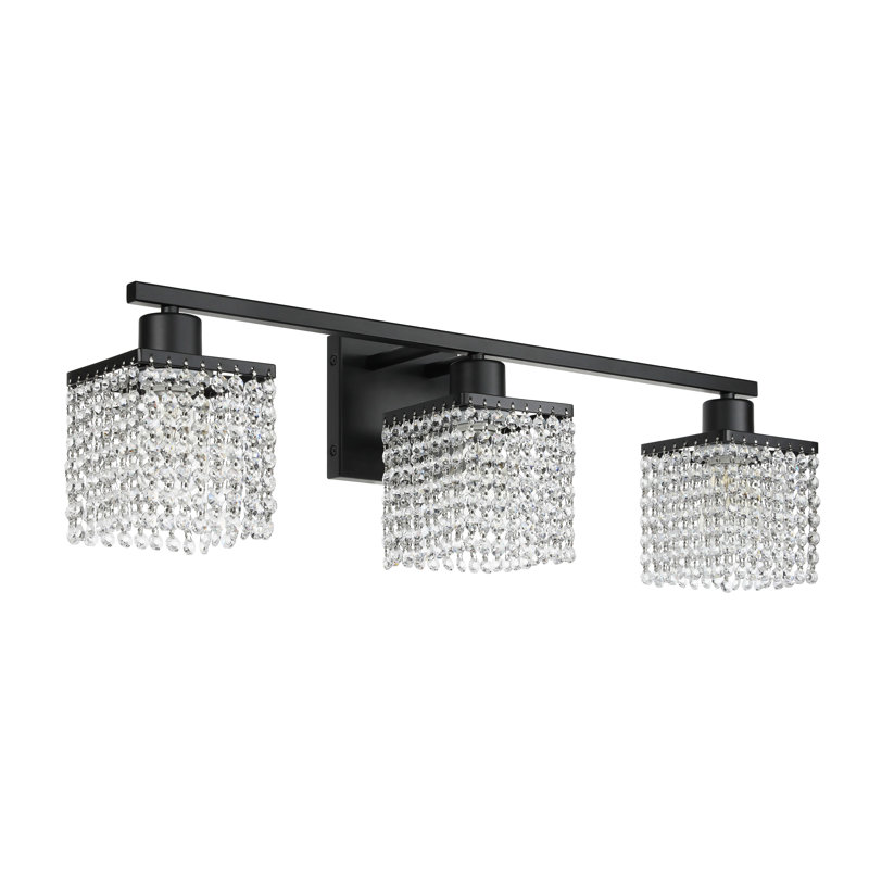 3 Light Bathroom Vanity Wall Light with K9 Clear Crystal String Shade over Mirror
