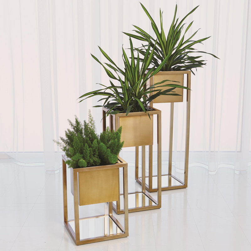 Escher Pedestal/Planter, 20" H x 14" W x 14" D, Brass