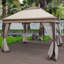 Abri de jardin 11 x 11 pi avec filet amovible. Rouille - cadre. Double couche supérieure. Feu. Pour le patio, la cour arrière, le camping. Tente d'extérieur Coffee 11 x 11 pi, structure en acier - 2 capote, filet en filet pour la fête, mariage
