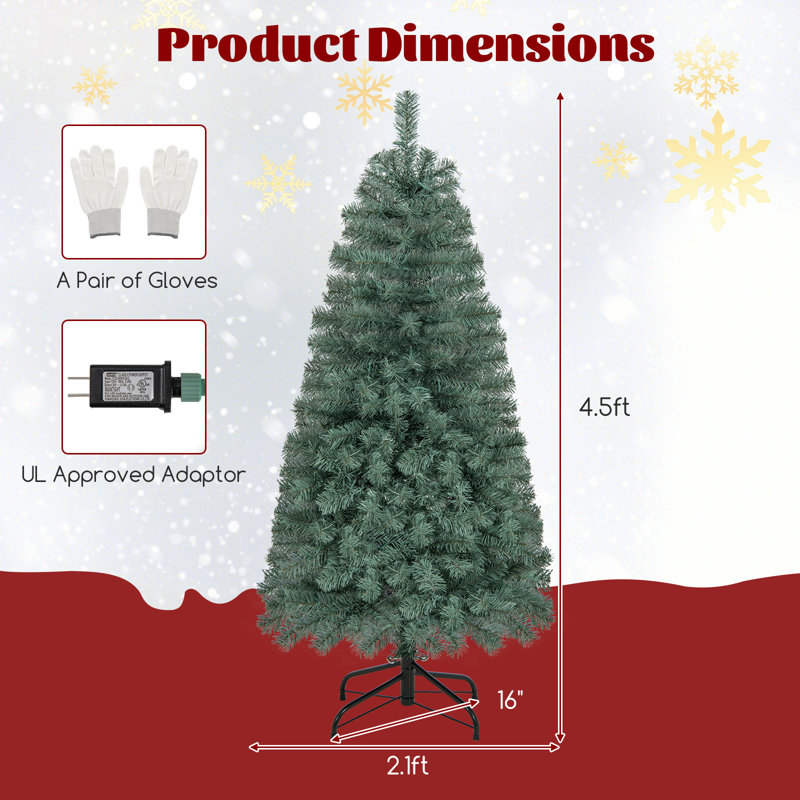 Pre-lit Artificial Christmas Tree Hinged Pencil Xmas Tree with Branch Tips, 4.5'
