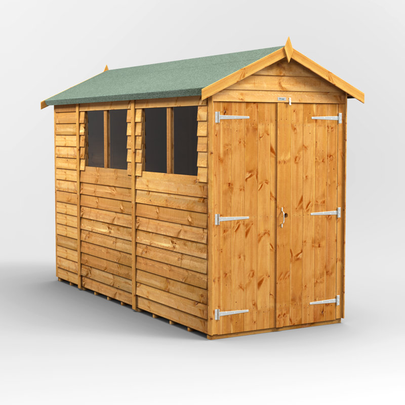 Powersheds 10 x 4ft Timber Overlap Apex Garden Shed, Double Doors