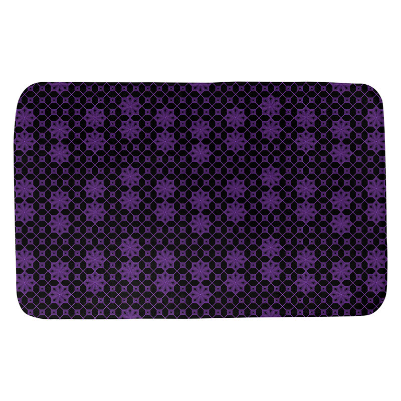 Tapis de bain en treillis Leffel, l 21 po x L 34 po, Mauve / Noir