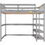 Lit mezzanine gris avec rangement pour bureau et tablettes. Cadre en bois. Espace chambre à coucher, lit double, gris. Avec des tablettes sous le bureau. Pour la chambre à coucher. Sauver-1605930938-1605930940