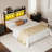  Metal Headboard For Queen Size Bed With Storage, 60,000 Diy Color Of Led Lights, Head Board With Charging Station, Modern Freestanding Headboard Only, Easy Assembly, Black-509900768-509900775