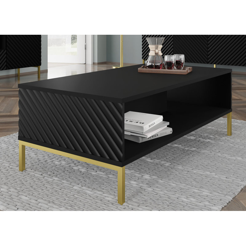 Anjulie Four Leg Coffee Table with Storage, Black