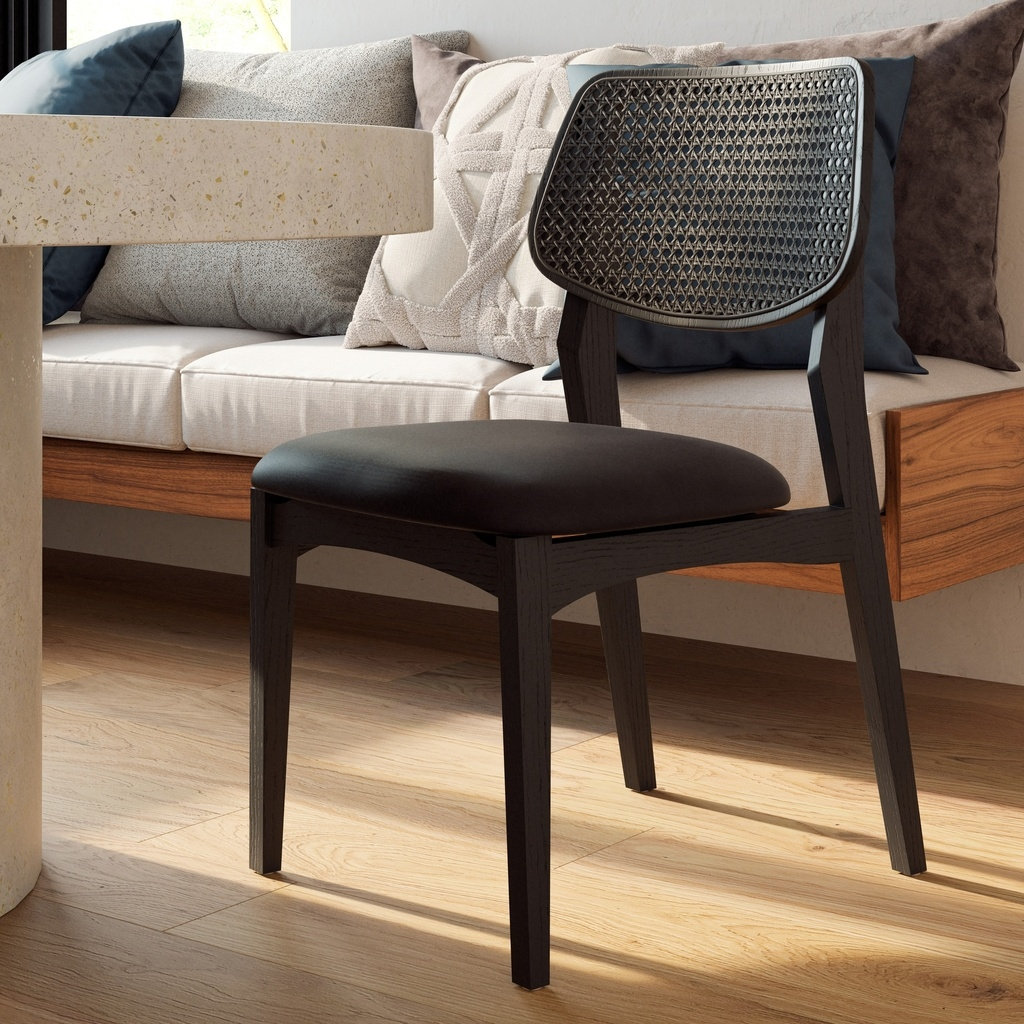 Ena Oak Side Chair, Shimmy Black Vinyl/Ebano/Ebano