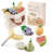  Asjad Wooden Play Food Cutting Fruits Set, Pretend Play Toy Food for Play Kitchen with Shopping Bag